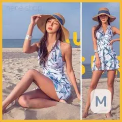 【新品】体型カバー レディース 水着 ワンピース 花柄 ホワイト M r