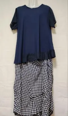 極美品♪慈雨 センソユニコ チェック柄 カットソー 半袖 ゆったり