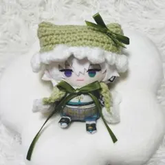 緑×白　猫耳ニット帽&ケープ/ぱぺ服ぬい服/ニット編み物ハンドメイド