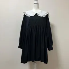 プニュズ　ワンピース　ブラック　襟　可愛い　春　長袖　大人　素敵のサムネイル