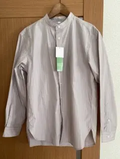 【新品】ストライプ バンドカラー長袖シャツ【イージーアイロン加工】
