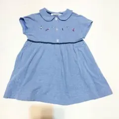 ファミリア　半袖ワンピース　ブルー　マリン柄　鹿の子　100