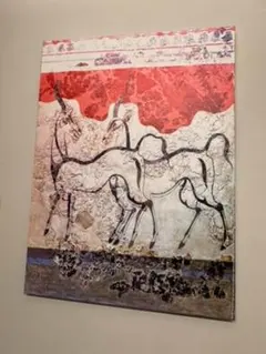 真作】絵画 メキシコ民芸 アマテ絵 孔雀図 エメラルドグリーン 額装