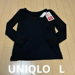 新品未使用ユニクロUNIQLOヒートテックブラUネックT八分袖黒Lサイズ