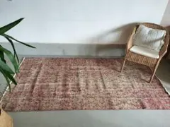 114.5×207赤色　擦れシャビー　ボタニカル　トルコヴィンテージラグ 114.5×207赤色 擦れシャビー ボタニカル トルコヴィンテージラグ