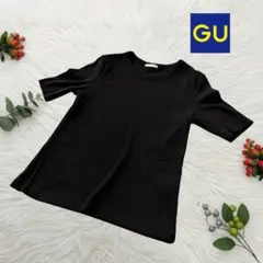 【美品・値下コメOK】GU リブ 半袖Tシャツ ブラック S クルーネック