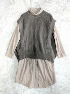 ニットベスト＆ロングシャツ セット売り Lサイズ