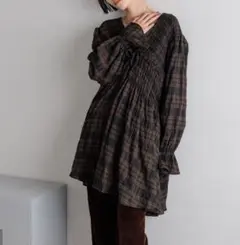 ローリーズファーム　チェックシャーリングチュニックブラウス