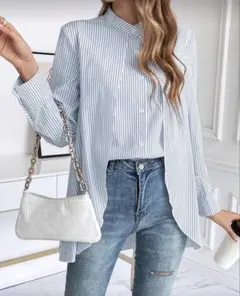 【最終値下げ】Mサイズ ストライプ 長袖 シャツ ブラウス SHEIN 美品