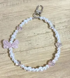 ハンドメイド スマホストラップ パール リボン ハート ピンク 可愛い
