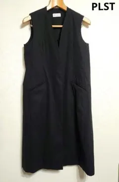 PLST　プラステ　ミドル丈ジレ　ベスト　黒　ストレッチのサムネイル