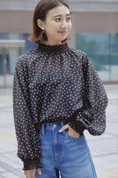 【GREEN LABEL RELAXING】ドットギャザーブラウス　長袖ブラウス
