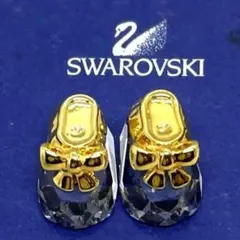 レア✨Swarovski スワロフスキー　 リボンモチーフ イヤリング 金色