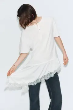 ZARA レース ヘンリーネックTシャツ