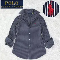 【極美品】現行 ポロラルフローレン ニットドレスシャツ ストライプ ロゴ刺繍