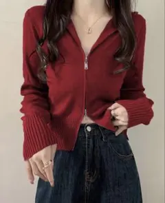 SHEIN 無地フード付きジップアップカジュアルロングスリーブカーディガン