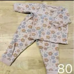 キッズベビーパジャマ　80サイズ　厚手冬用　ピンク　花柄　上下セット　長袖