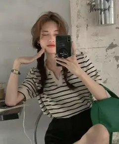 SHEIN ポロネック　ストライプティー