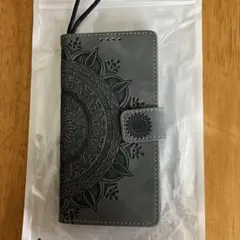 iPhone 16e マンダラ模様 手帳型ケース グレー