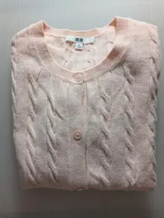 UNIQLO ケーブルクルーネックカーディガン　ピンク M ユニクロ 美品