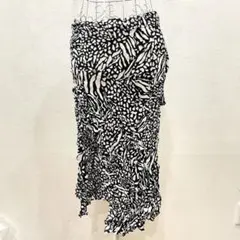 H&M アニマル柄 シャーリング ミディスカート 黒 白 総柄 変形