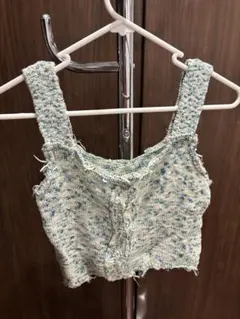青と白のミックスニットキャミソール サイズF