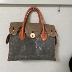 エンボス花柄トートバッグ グレー/ベージュ