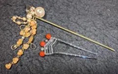 浴衣にも！かんざし2点 揺れる簪 コットンパール ハート 珊瑚 #1158-1