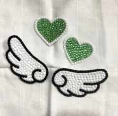 デコうちわ　パーツ　羽　ハート　緑