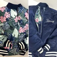 Tommy ボタニカル柄裏地 MA-1 ブルゾン ネイビー　リバーシブル　暖かい