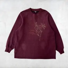 【GWセール】スウェット　花刺繍　バーガンディ　レトロ古着　プルオーバー