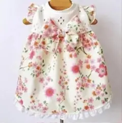 花柄リボン付き　犬ワンピース　犬服　桜柄　ワンピース　ペット服