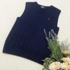 美品《ポロバイラルフローレン》コットン ケーブルニットベスト ネイビー 140㎝