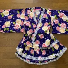 花柄紫浴衣 サイズ140 レース付き