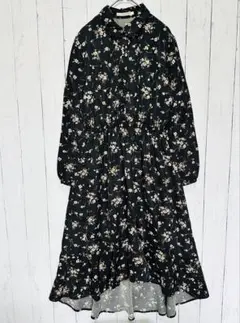PAGEBOY 花柄 ロングワンピース ブラック フリー ウエストゴム 小花柄