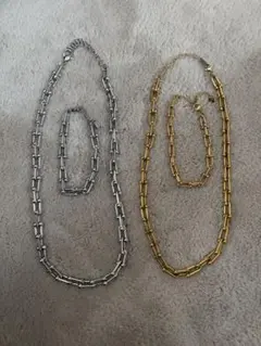 お値下げ　シルバー ゴールド チェーンネックレス&ブレスレスセット