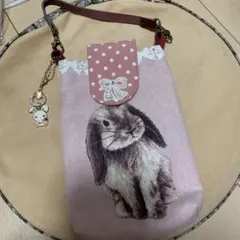 ハンドメイド、うさぎパネル生地、スマホポーチ 携帯用スマホポーチ ハンドメイドうさぎイラストポーチ パネル生地