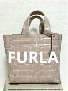 FURLA ハンドバッグ クロコ型押し 薄ピンクグレージュのサムネイル