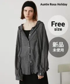 Auntie Rosa Holiday│オーバーサイズチェックフーディシャツ Fのサムネイル