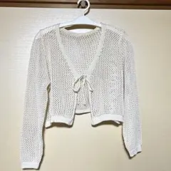 amood ハリ クロップ 夏 リボン メッシュ カーディガン ベージュ