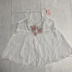 刺繍花柄ホワイトキャミソール L