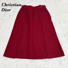 【美品】 Christian Dior ウールひざ丈スカート M レッド
