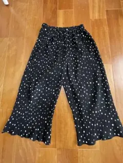 coca 女の子黒と白の水玉プリーツロングパンツ