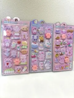 ゆめかわ♡肉球ぷっくりシール 3点セットピンクくま＆スイーツデコ