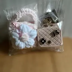 お値下げしました！花モチーフミニバック&miniバックキーリング　ピンクセット