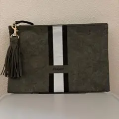 グレー ストライプ クラッチバッグ タッセル付き
