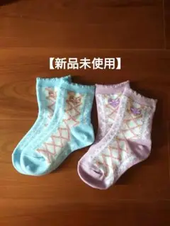 キッズ靴下 水色 ピンク ダイヤモンド模様　プリンセス　15-20センチ　クルー