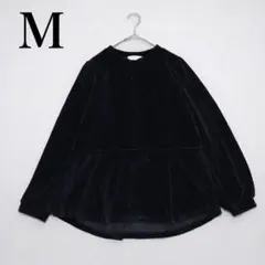 ルスーク【M】トップス ベロア調 フレアシルエット 長袖 秋冬 体型カバー 黒