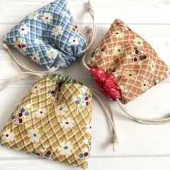 プチ巾着ポーチ 3個セット (レトロ　花柄) ハンドメイド