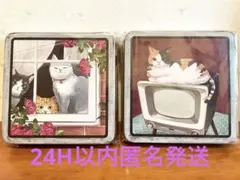カルディ レトロ猫 スクエア缶 チョコレート 新品中身あり 24H以内匿名発送のサムネイル